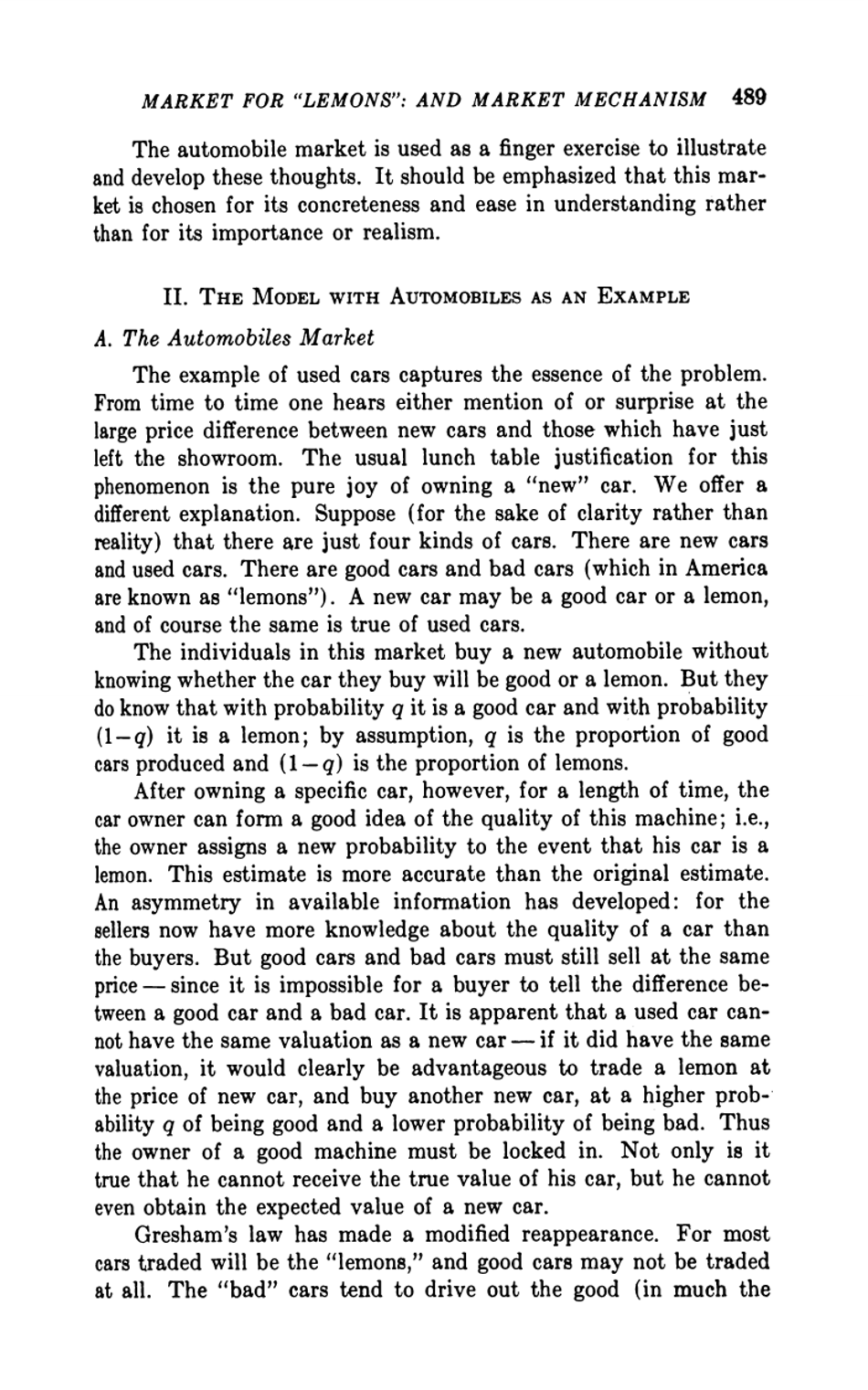 The Market for lemons: Quality Uncertainty and the Market Mechanism - George a. Akerlof, Page 3