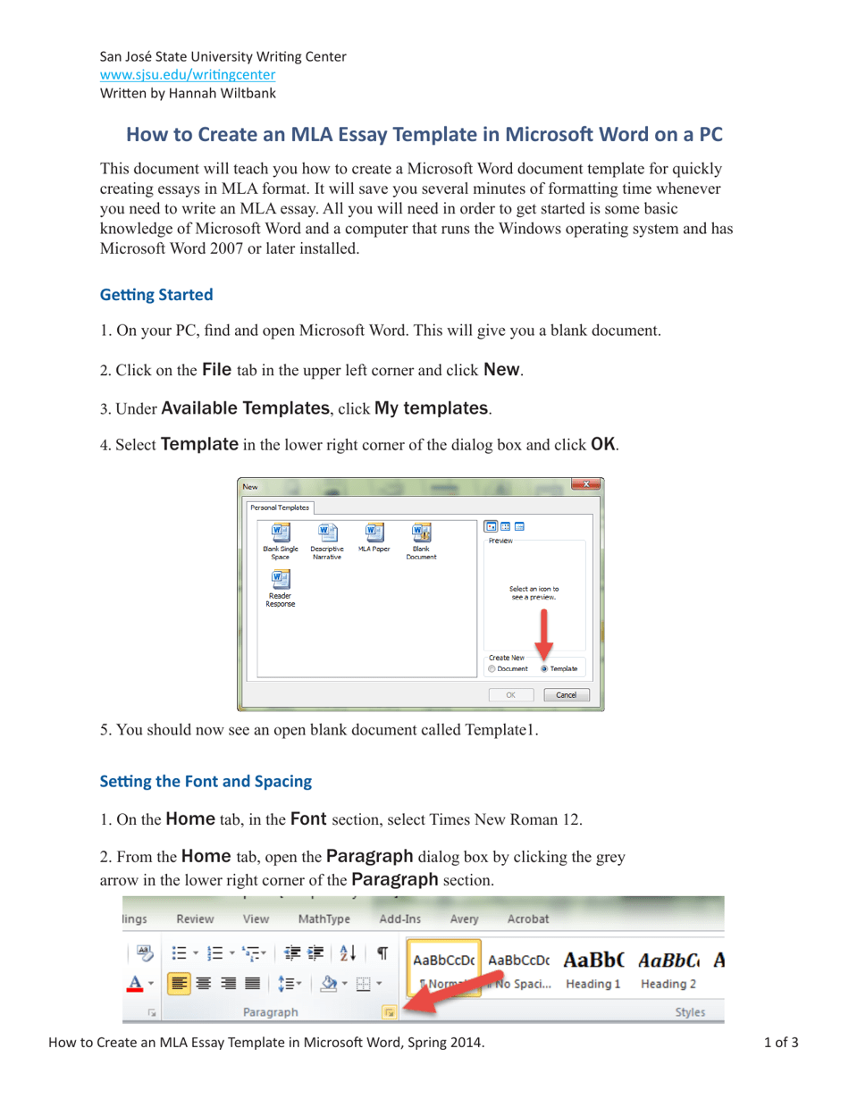 How To Create An Mla Essay Template In Microsoft Word On A Pc Hannah 