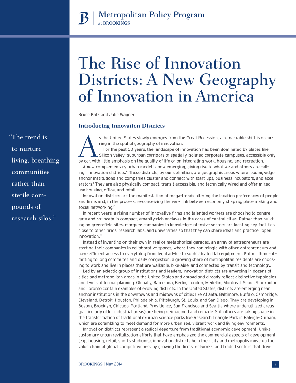 The Rise of Innovation Districts book cover