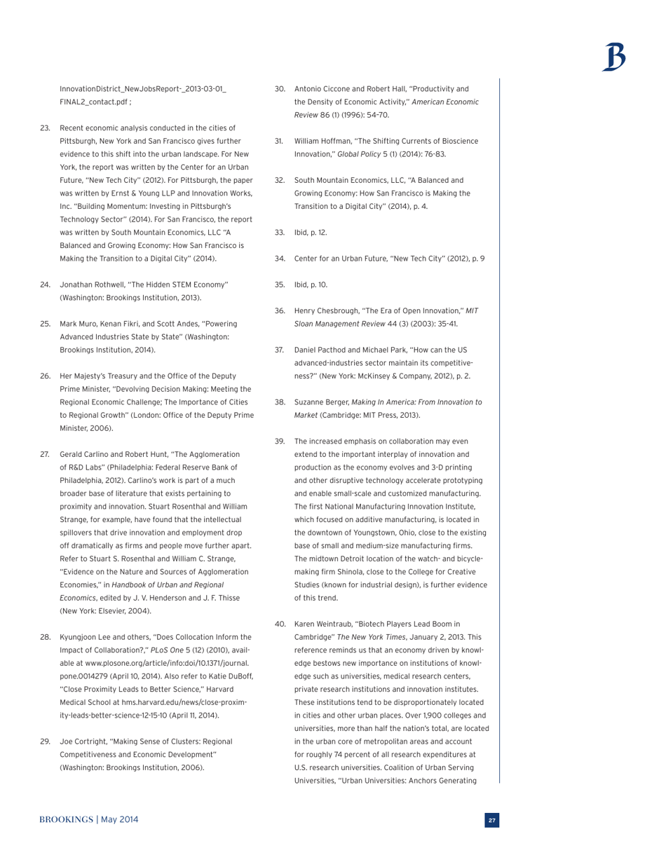 The Rise of Innovation Districts: a New Geography of Innovation in America - Bruce Katz and Julie Wagner, Page 27