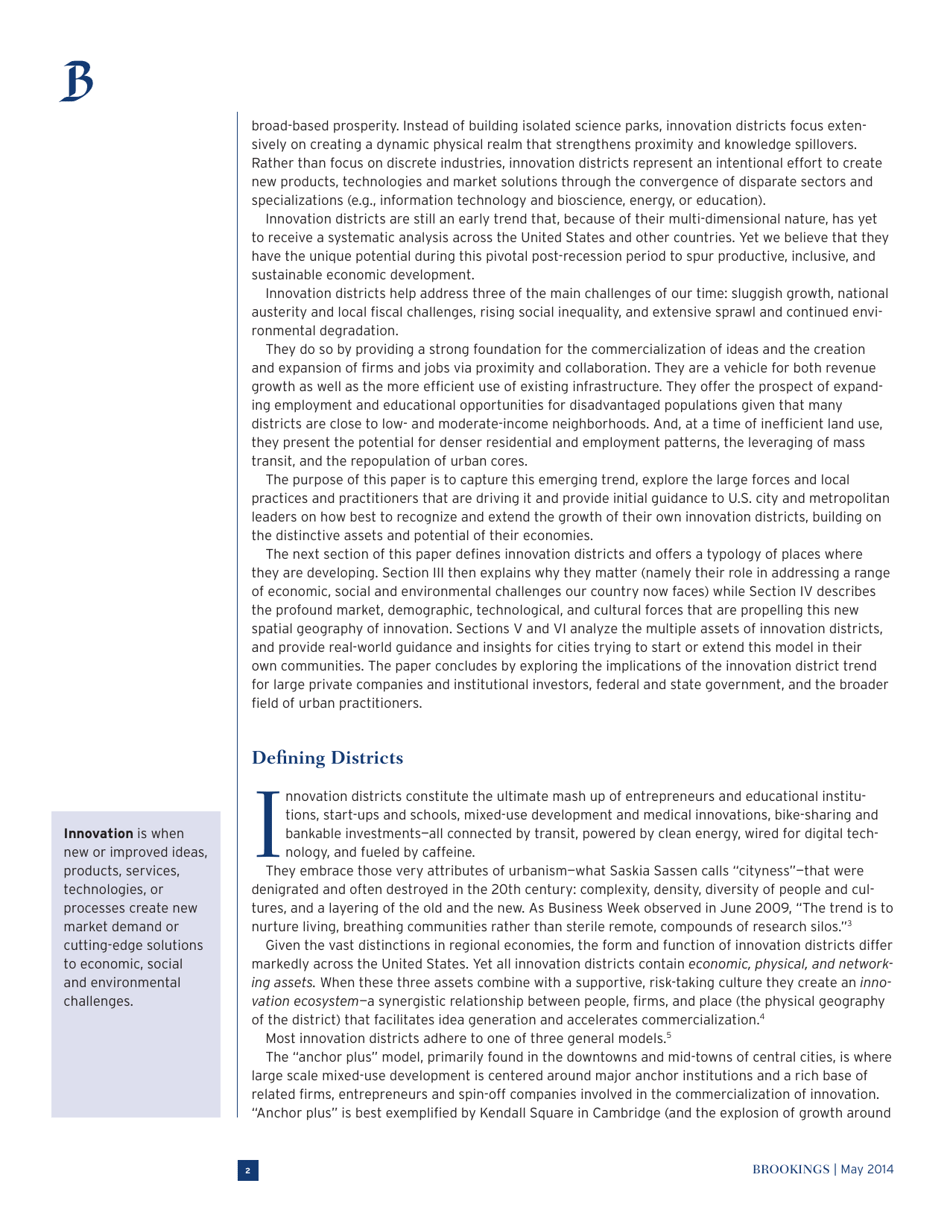 The Rise of Innovation Districts: a New Geography of Innovation in America - Bruce Katz and Julie Wagner, Page 2