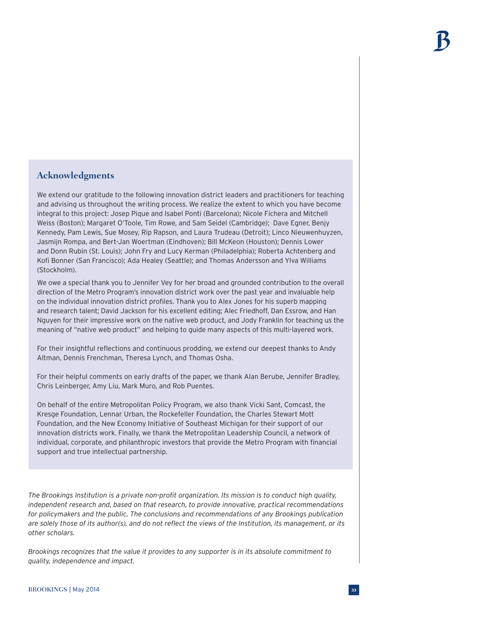 The Rise of Innovation Districts: a New Geography of Innovation in America - Bruce Katz and Julie Wagner, Page 33