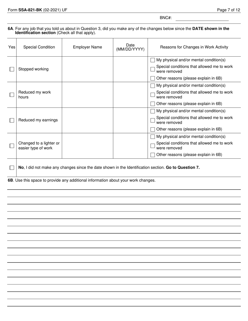 Form SSA-821-BK Work Activity Report - Employee, Page 7