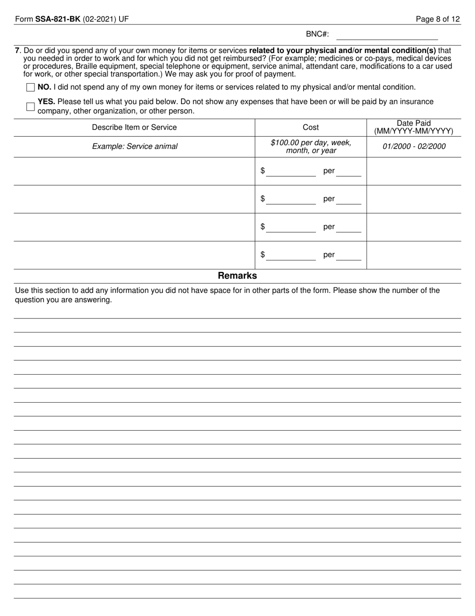 Form SSA-821-BK Work Activity Report - Employee, Page 8
