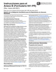 Document preview: Instrucciones para IRS Formulario 941-PR Anexo B Registro De La Obligacion Contributiva Para Los Depositantes De Itinerario Bisemanal (Puerto Rican Spanish)