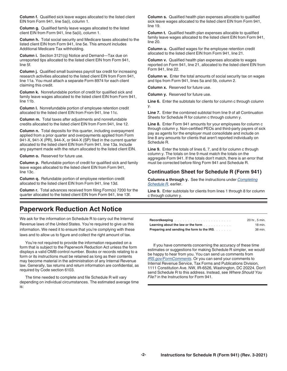 Download Instructions for IRS Form 941 Schedule R Allocation Schedule