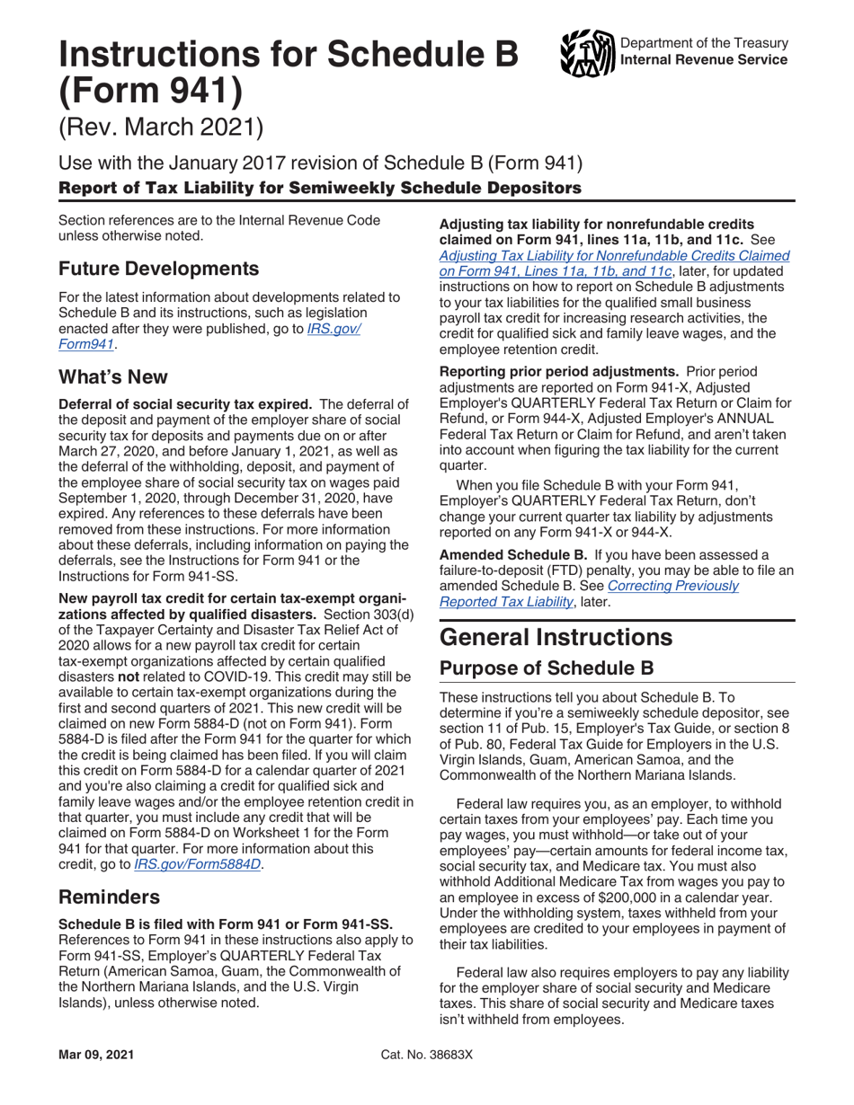 Instructions for IRS Form 941 Schedule B Report of Tax Liability for Semiweekly Schedule Depositors, Page 1