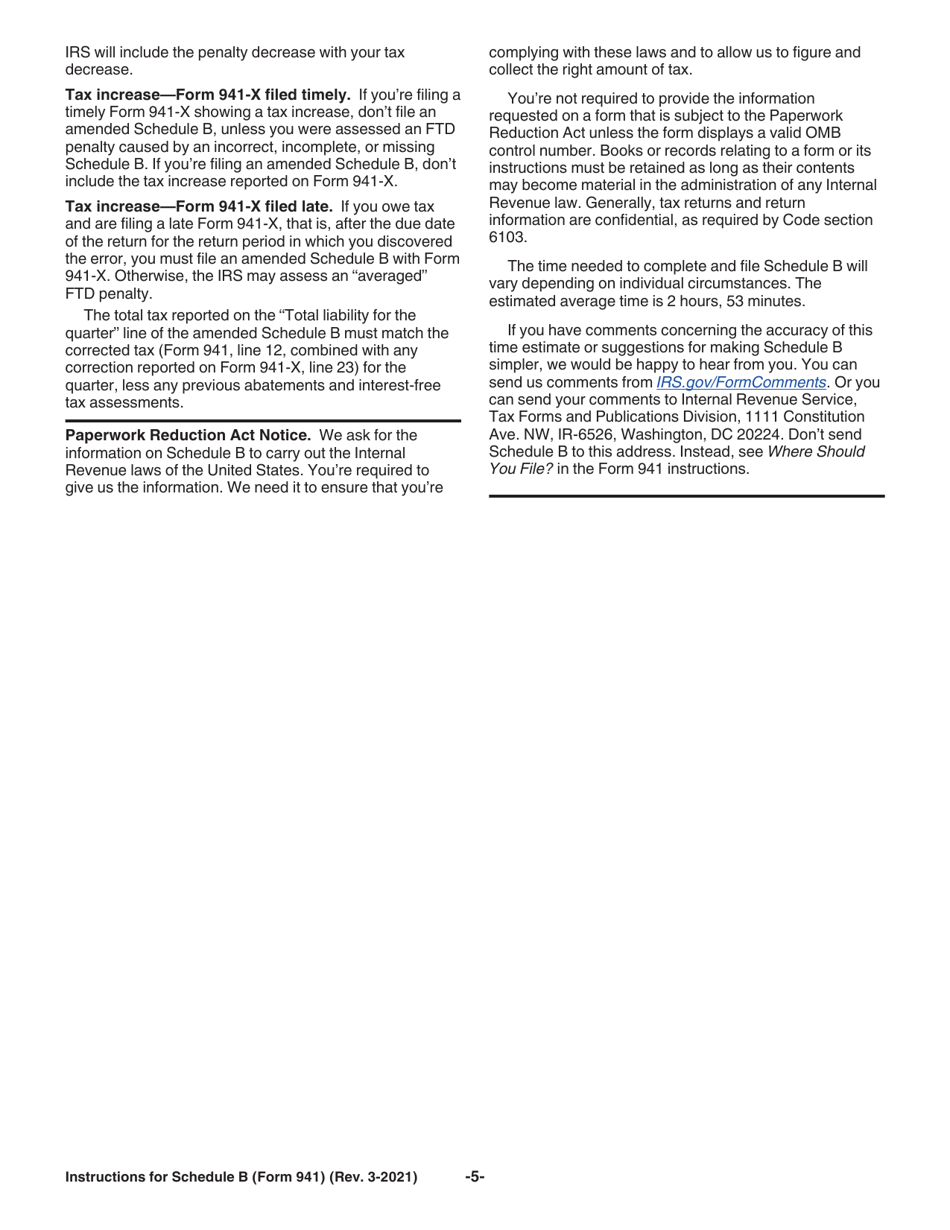 Instructions for IRS Form 941 Schedule B Report of Tax Liability for Semiweekly Schedule Depositors, Page 5