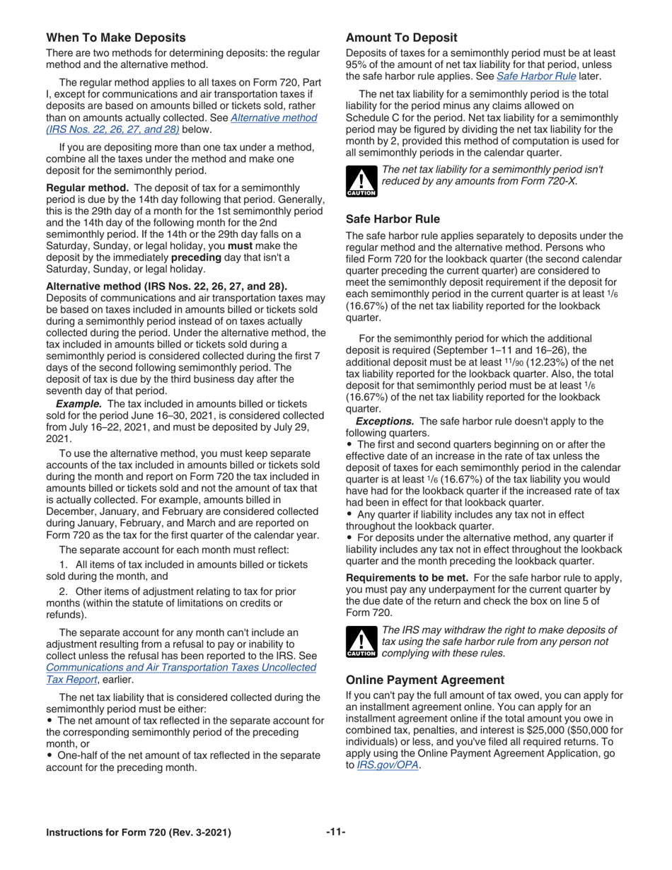Instructions for IRS Form 720 Quarterly Federal Excise Tax Return, Page 11
