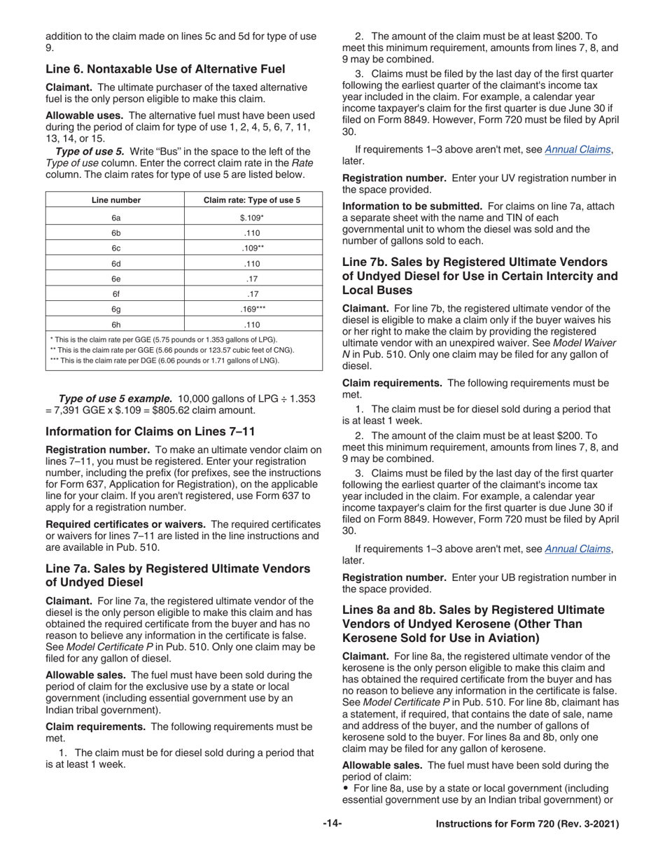 Instructions for IRS Form 720 Quarterly Federal Excise Tax Return, Page 14