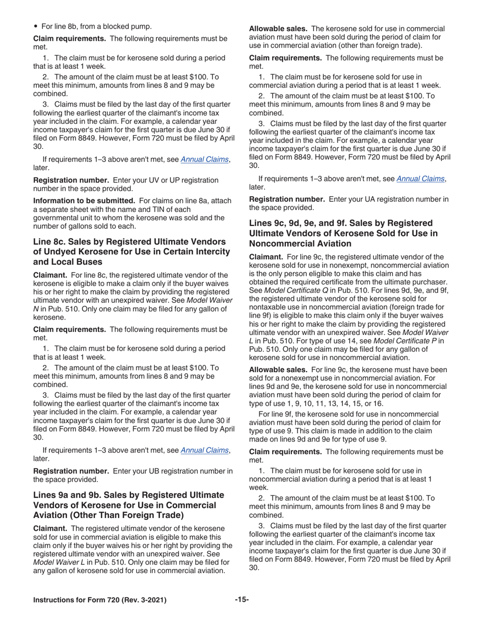 Instructions for IRS Form 720 Quarterly Federal Excise Tax Return, Page 15