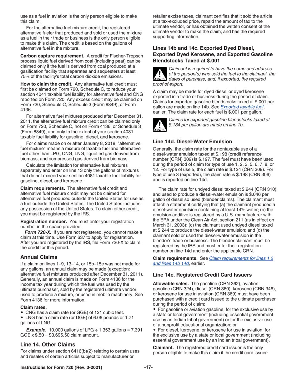 Instructions for IRS Form 720 Quarterly Federal Excise Tax Return, Page 17