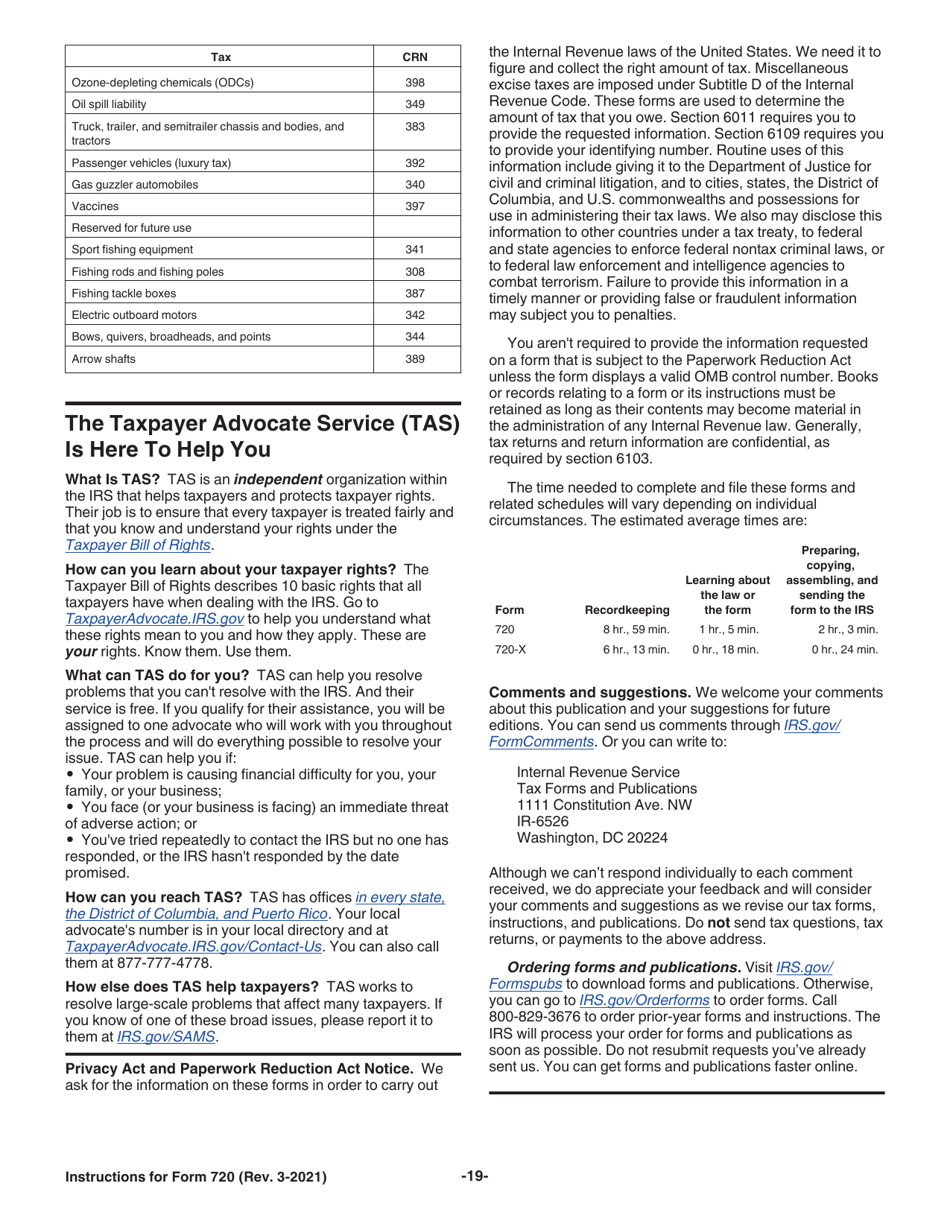 Instructions for IRS Form 720 Quarterly Federal Excise Tax Return, Page 19