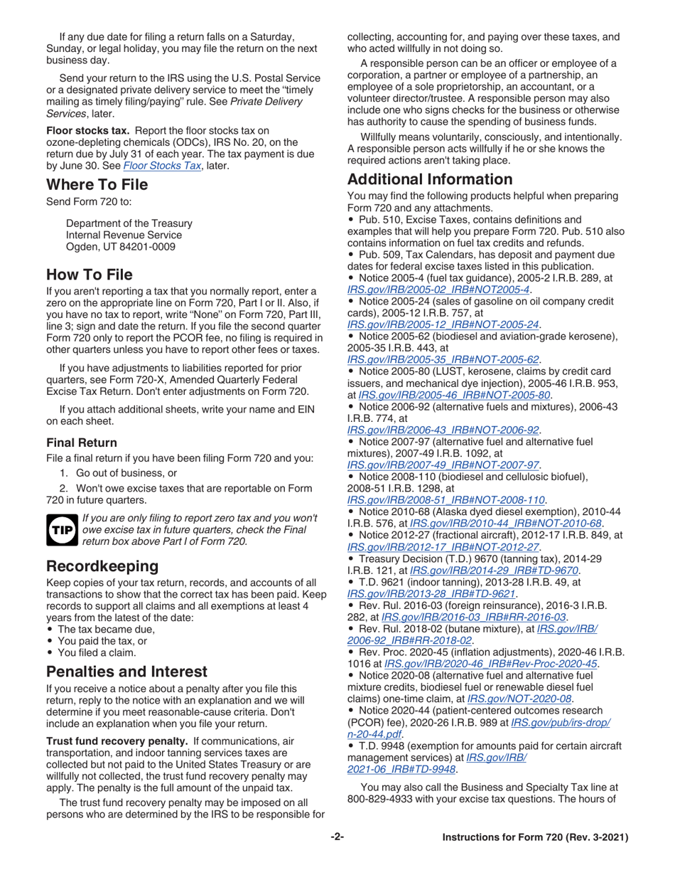 Instructions for IRS Form 720 Quarterly Federal Excise Tax Return, Page 2