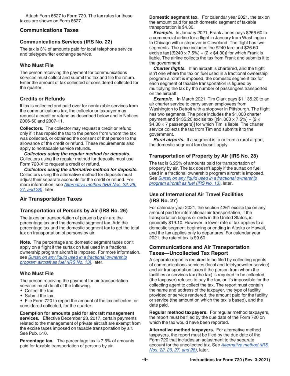 Instructions for IRS Form 720 Quarterly Federal Excise Tax Return, Page 4