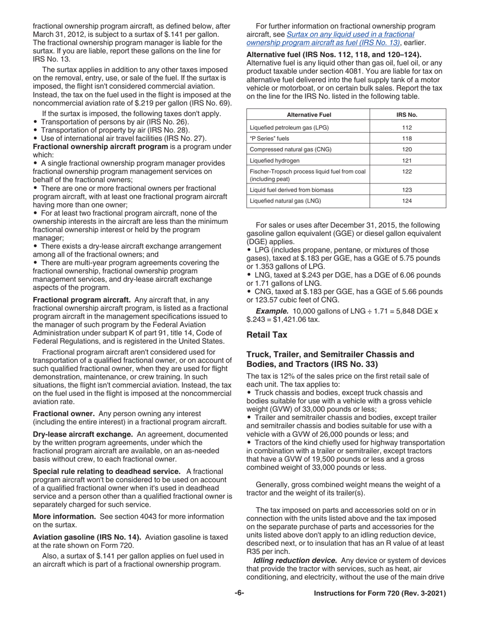 Instructions for IRS Form 720 Quarterly Federal Excise Tax Return, Page 6