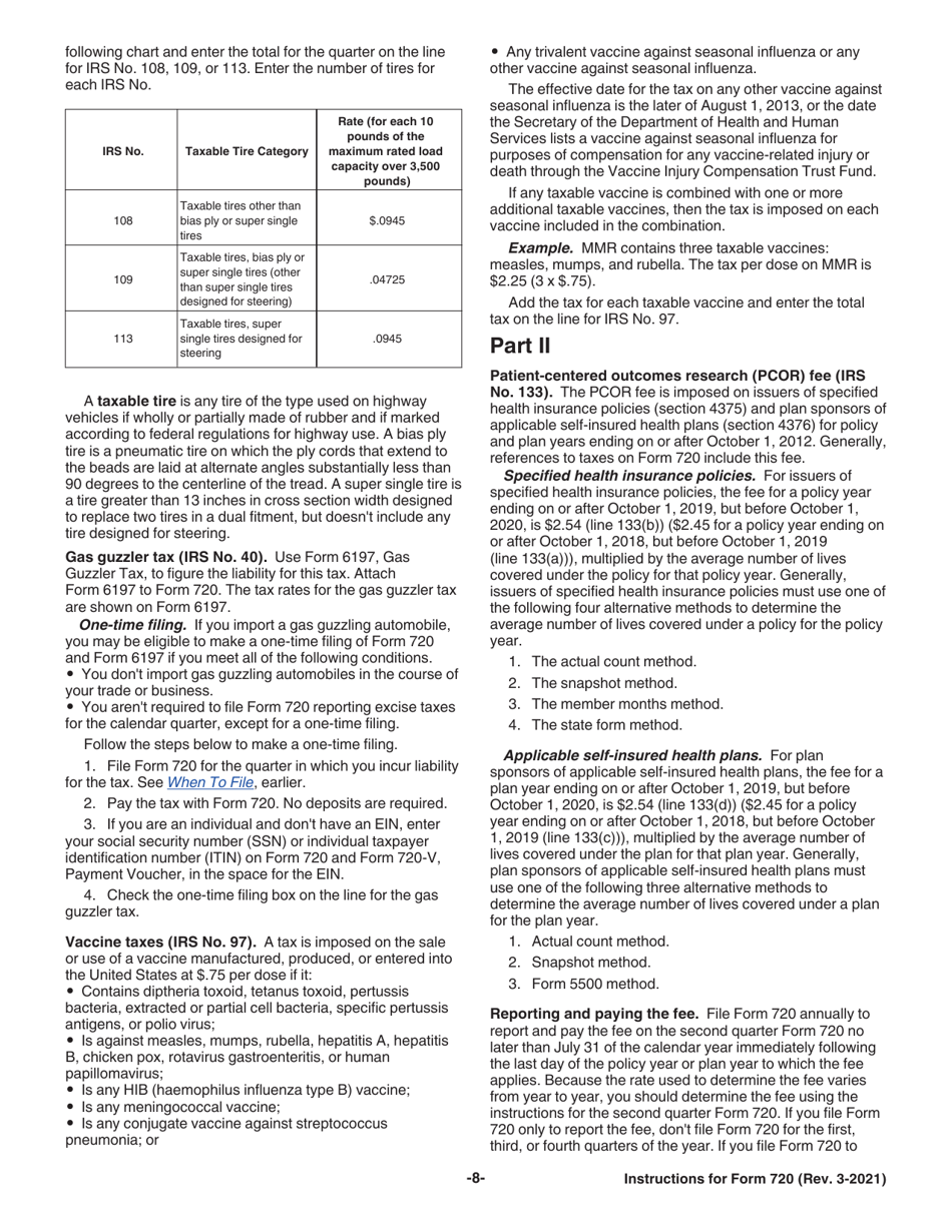 Instructions for IRS Form 720 Quarterly Federal Excise Tax Return, Page 8