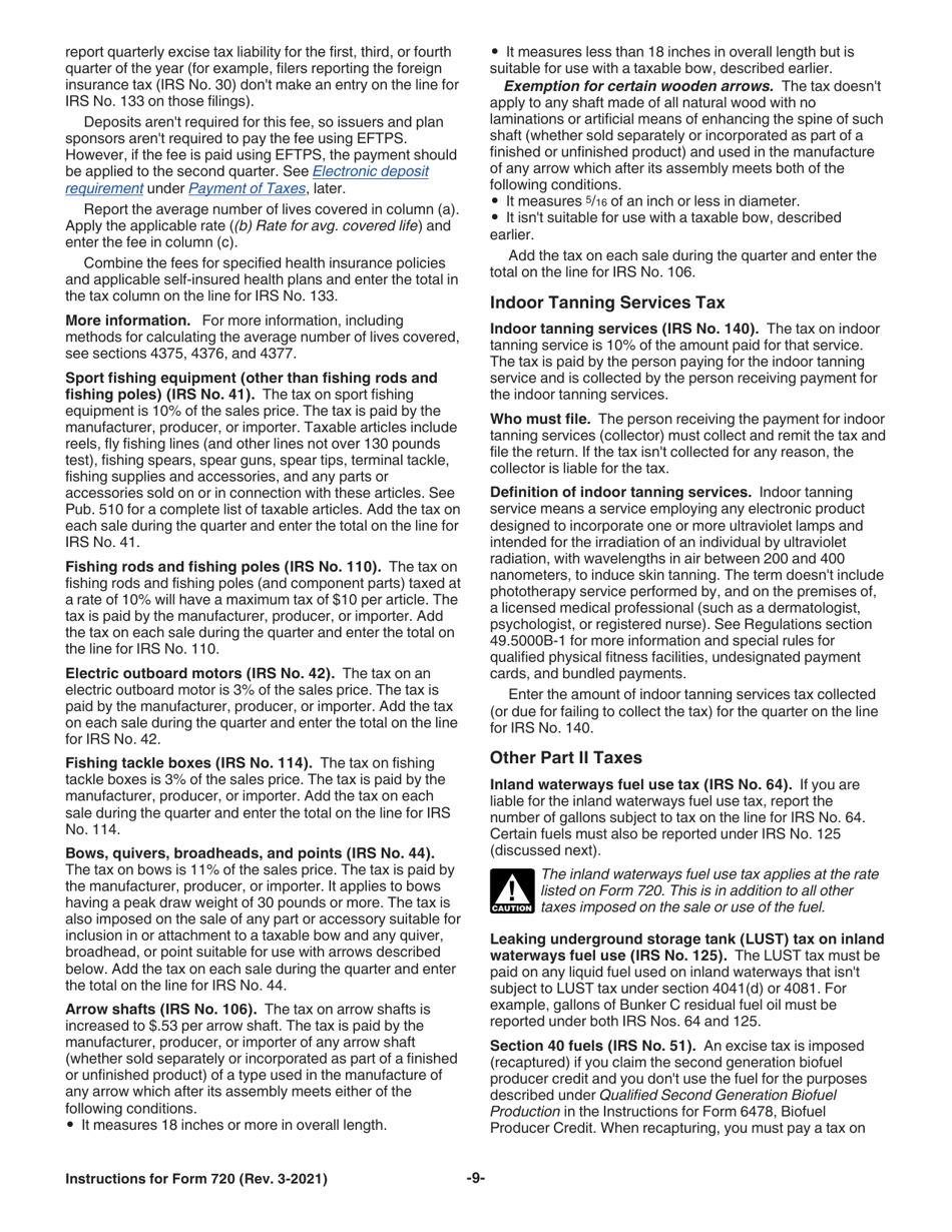 Instructions for IRS Form 720 Quarterly Federal Excise Tax Return, Page 9