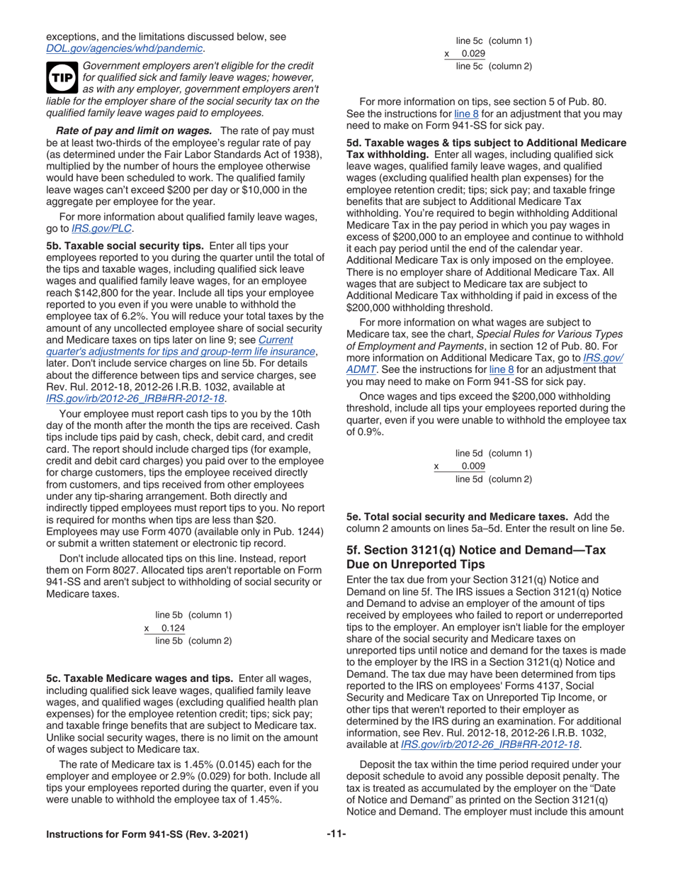Instructions for IRS Form 941-SS Employers Quarterly Federal Tax Return - American Samoa, Guam, the Commonwealth of the Northern Mariana Islands, and the U.S. Virgin Islands, Page 11