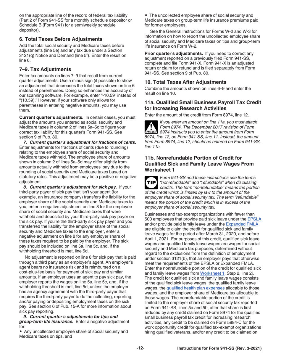 Instructions for IRS Form 941-SS Employers Quarterly Federal Tax Return - American Samoa, Guam, the Commonwealth of the Northern Mariana Islands, and the U.S. Virgin Islands, Page 12