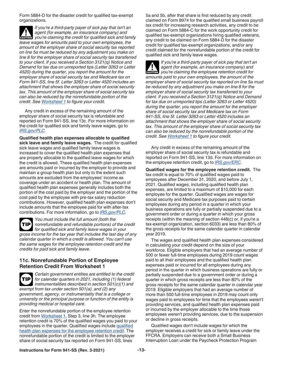 Instructions for IRS Form 941-SS Employers Quarterly Federal Tax Return - American Samoa, Guam, the Commonwealth of the Northern Mariana Islands, and the U.S. Virgin Islands, Page 13