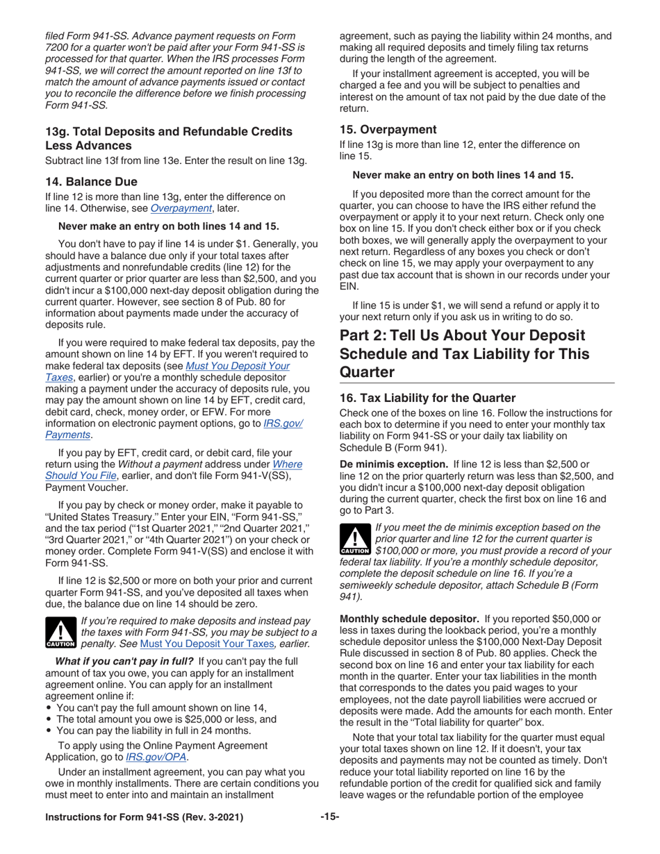 Instructions for IRS Form 941-SS Employers Quarterly Federal Tax Return - American Samoa, Guam, the Commonwealth of the Northern Mariana Islands, and the U.S. Virgin Islands, Page 15
