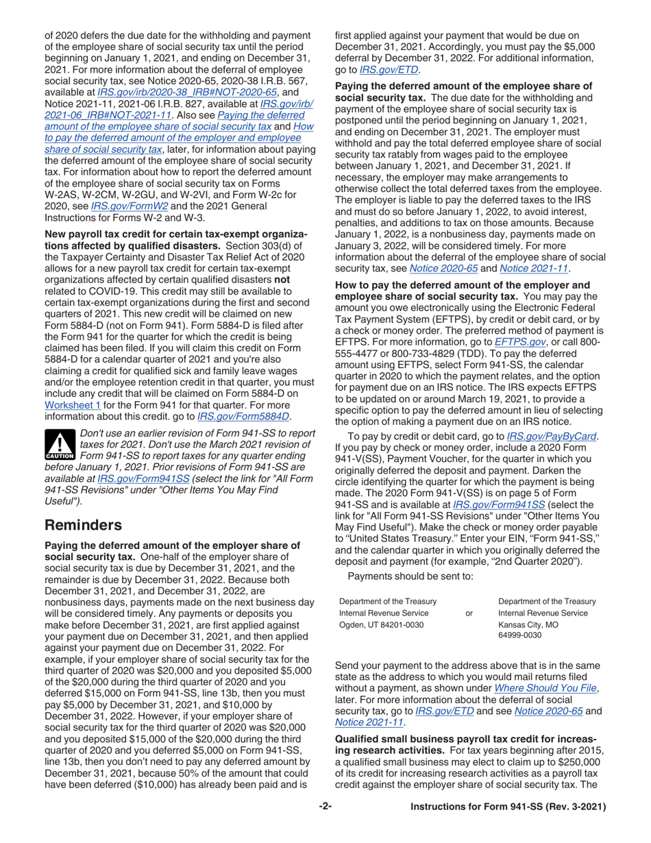 Instructions for IRS Form 941-SS Employers Quarterly Federal Tax Return - American Samoa, Guam, the Commonwealth of the Northern Mariana Islands, and the U.S. Virgin Islands, Page 2
