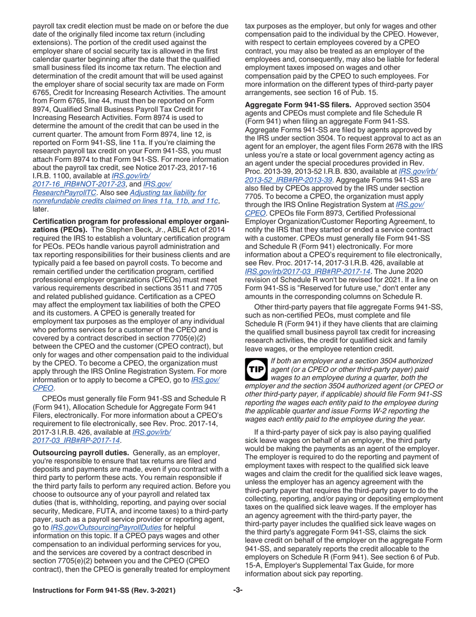 Instructions for IRS Form 941-SS Employers Quarterly Federal Tax Return - American Samoa, Guam, the Commonwealth of the Northern Mariana Islands, and the U.S. Virgin Islands, Page 3