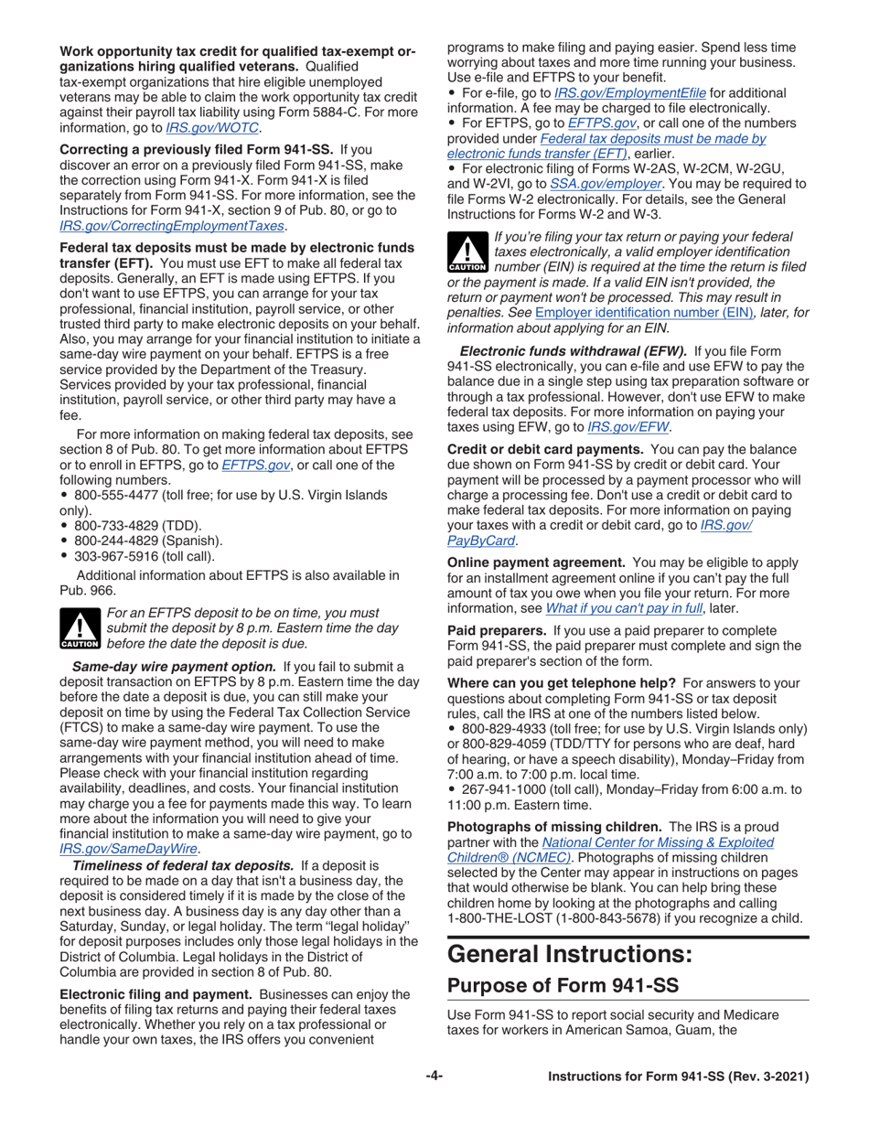 Instructions for IRS Form 941-SS Employers Quarterly Federal Tax Return - American Samoa, Guam, the Commonwealth of the Northern Mariana Islands, and the U.S. Virgin Islands, Page 4