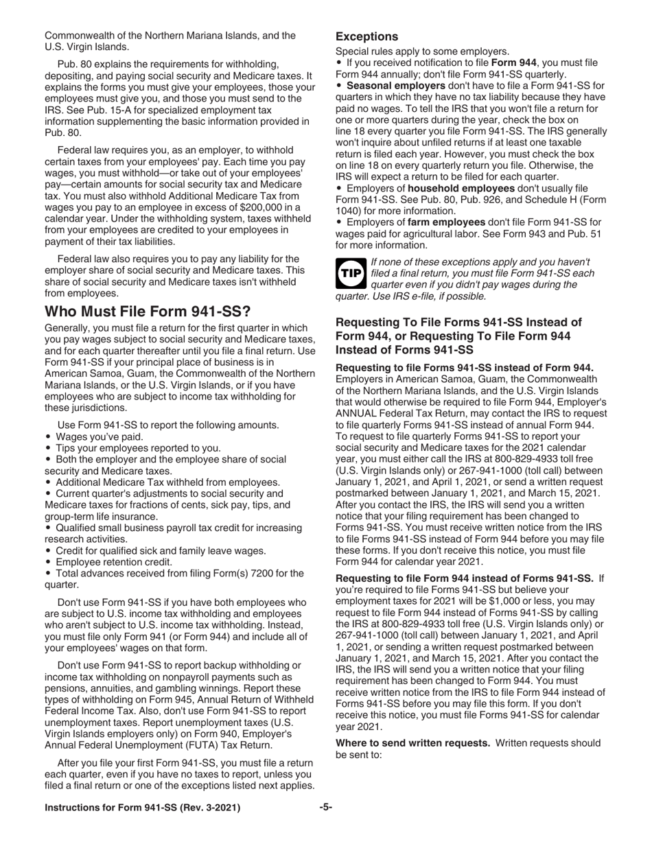 Instructions for IRS Form 941-SS Employers Quarterly Federal Tax Return - American Samoa, Guam, the Commonwealth of the Northern Mariana Islands, and the U.S. Virgin Islands, Page 5