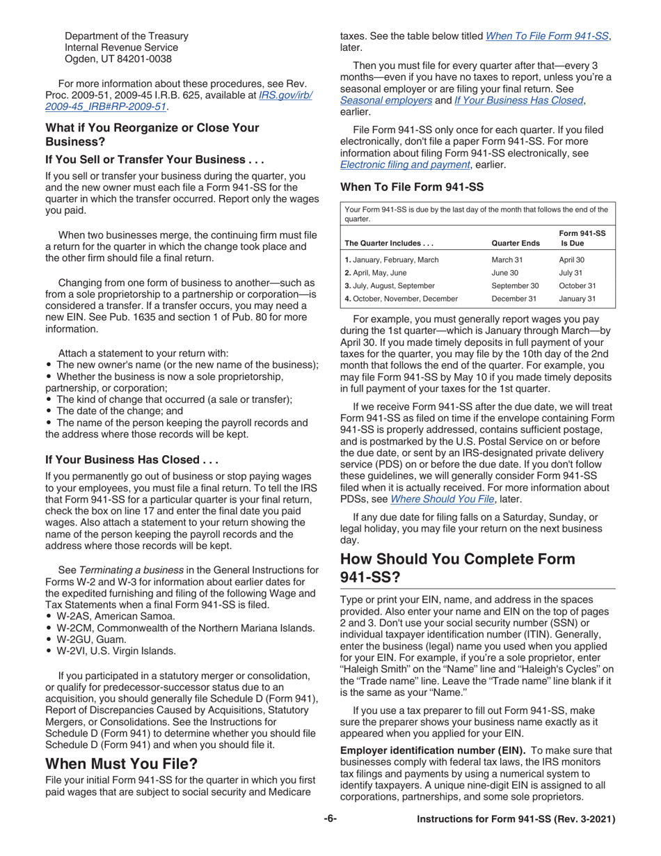 Instructions for IRS Form 941-SS Employers Quarterly Federal Tax Return - American Samoa, Guam, the Commonwealth of the Northern Mariana Islands, and the U.S. Virgin Islands, Page 6