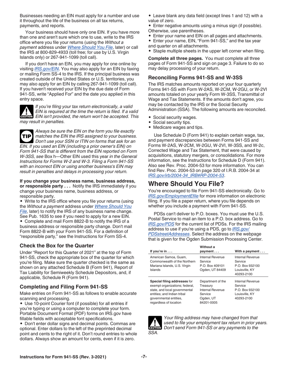 Instructions for IRS Form 941-SS Employers Quarterly Federal Tax Return - American Samoa, Guam, the Commonwealth of the Northern Mariana Islands, and the U.S. Virgin Islands, Page 7