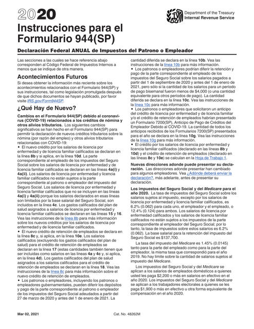 IRS Formulario 944(SP) 2020 Printable Pdf