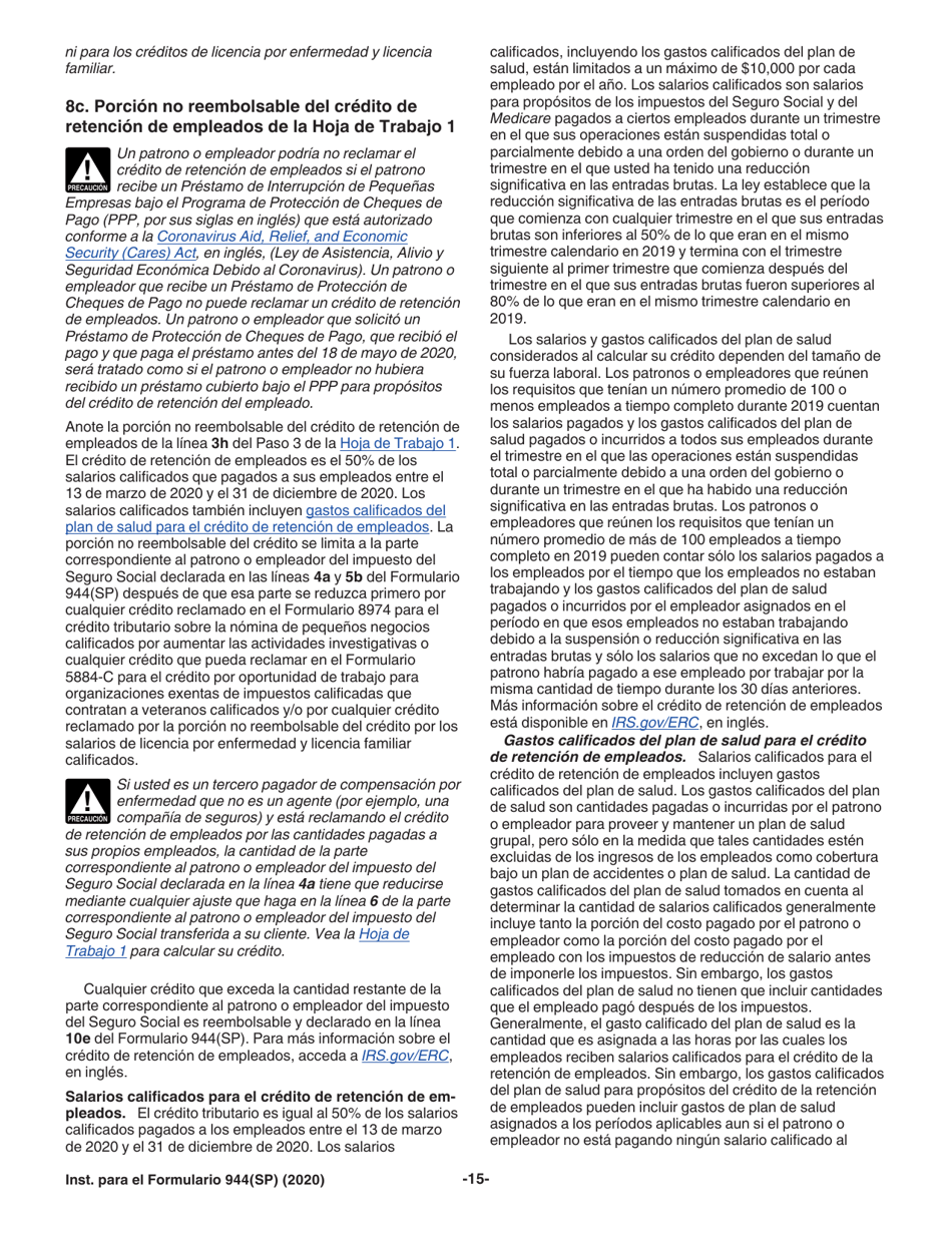 Instrucciones para IRS Formulario 944(SP) Declaracion Federal Anual De Impuestos Del Patrono O Empleador (Spanish), Page 15