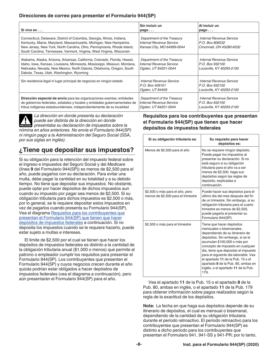 Instrucciones para IRS Formulario 944(SP) Declaracion Federal Anual De Impuestos Del Patrono O Empleador (Spanish), Page 8