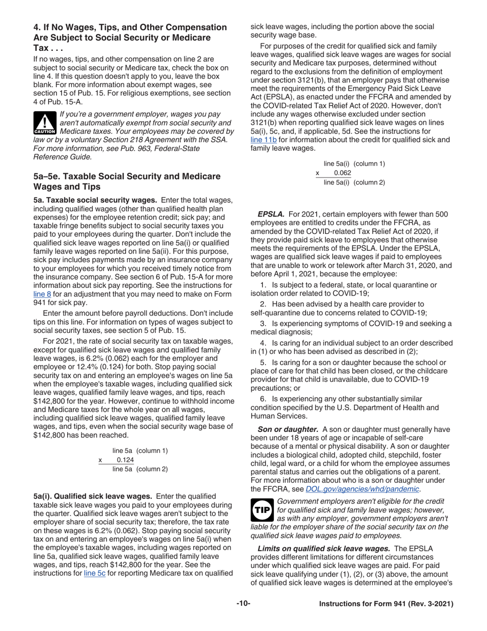 Instructions for IRS Form 941 Employers Quarterly Federal Tax Return, Page 10