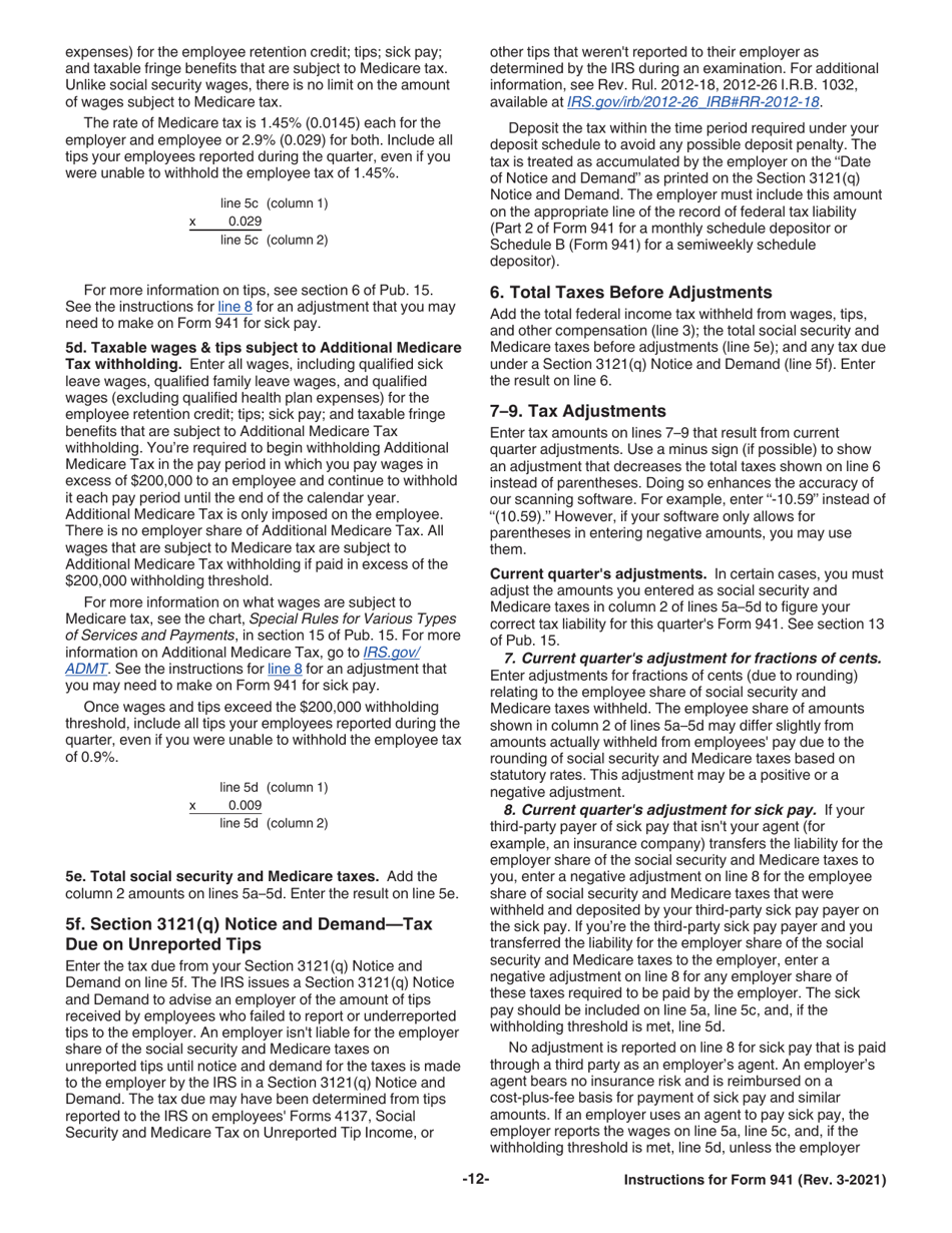 Instructions for IRS Form 941 Employers Quarterly Federal Tax Return, Page 12