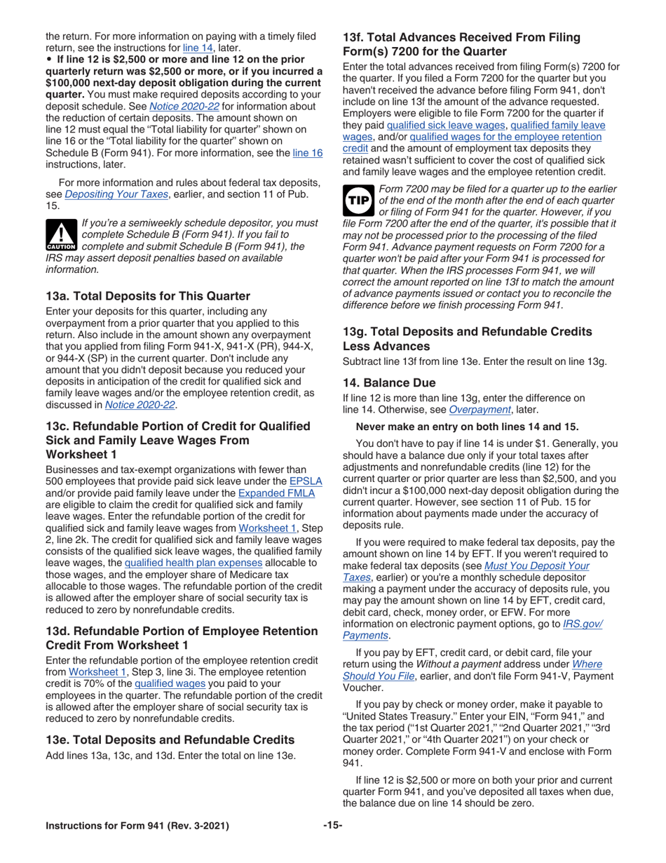 Instructions for IRS Form 941 Employers Quarterly Federal Tax Return, Page 15