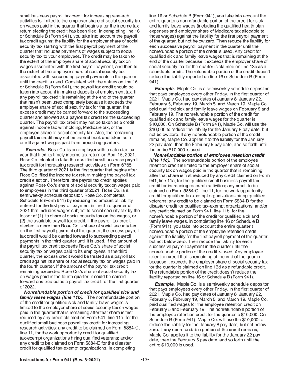 Instructions for IRS Form 941 Employers Quarterly Federal Tax Return, Page 17