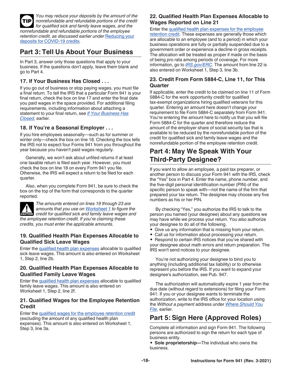 Instructions for IRS Form 941 Employers Quarterly Federal Tax Return, Page 18