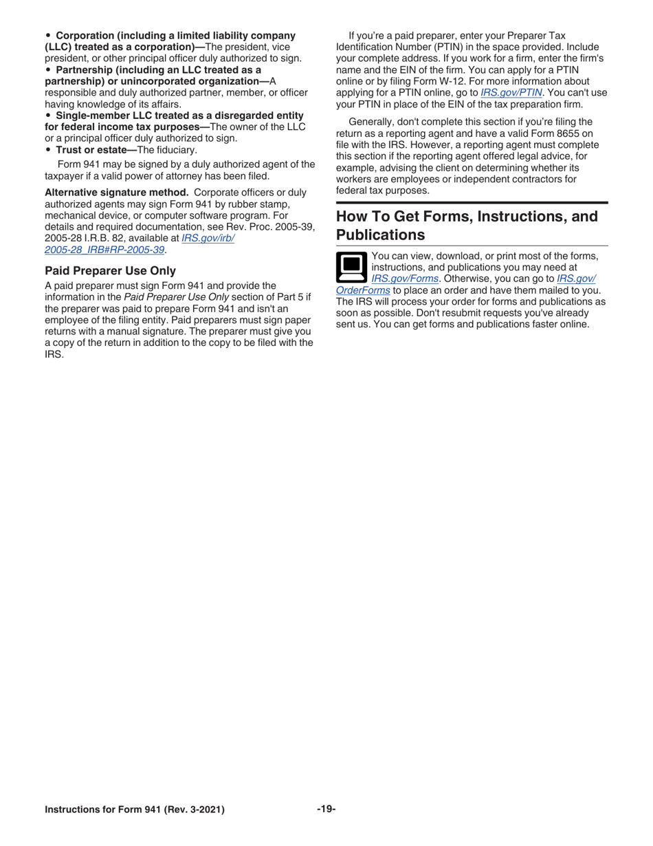 Instructions for IRS Form 941 Employers Quarterly Federal Tax Return, Page 19
