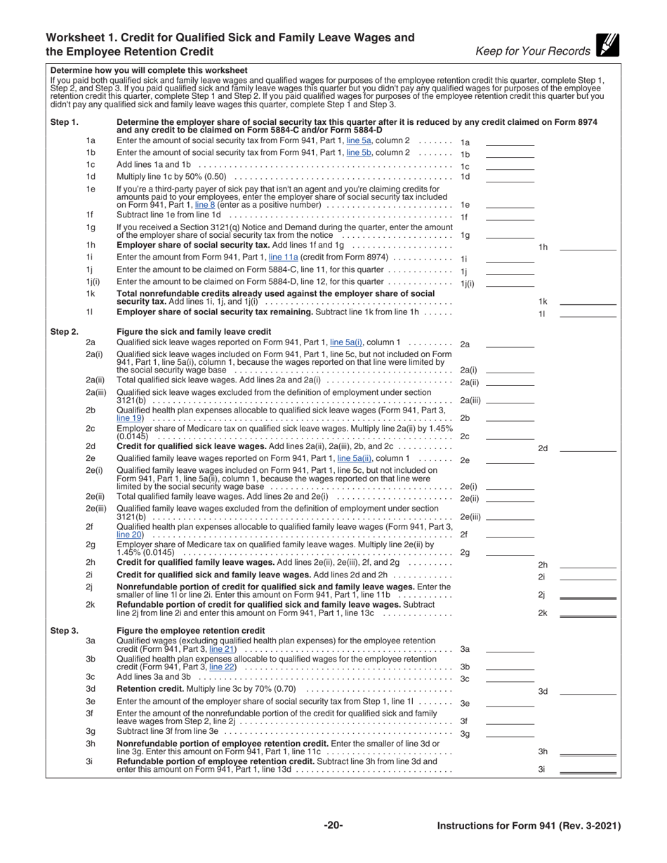 Instructions for IRS Form 941 Employers Quarterly Federal Tax Return, Page 20