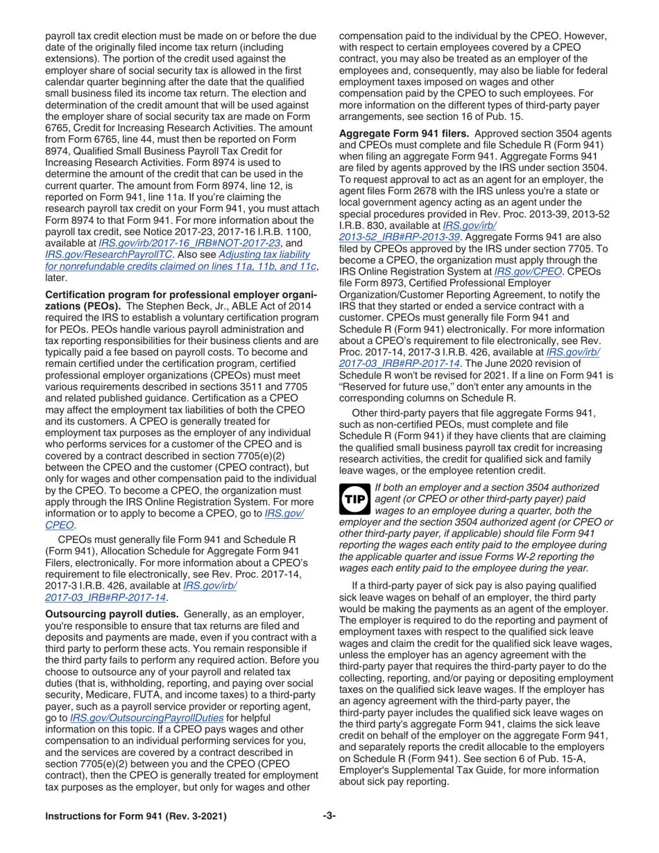Instructions for IRS Form 941 Employers Quarterly Federal Tax Return, Page 3
