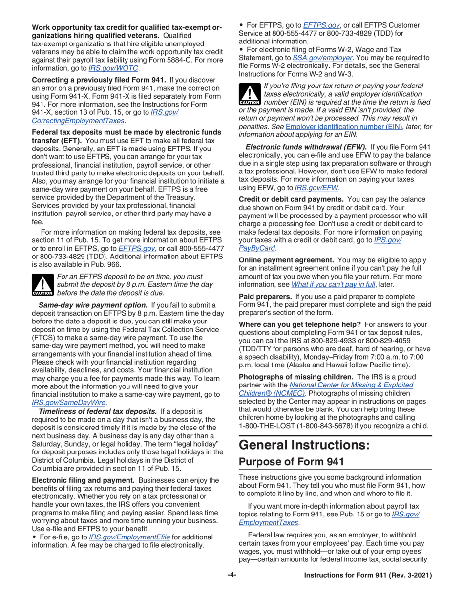 Instructions for IRS Form 941 Employers Quarterly Federal Tax Return, Page 4