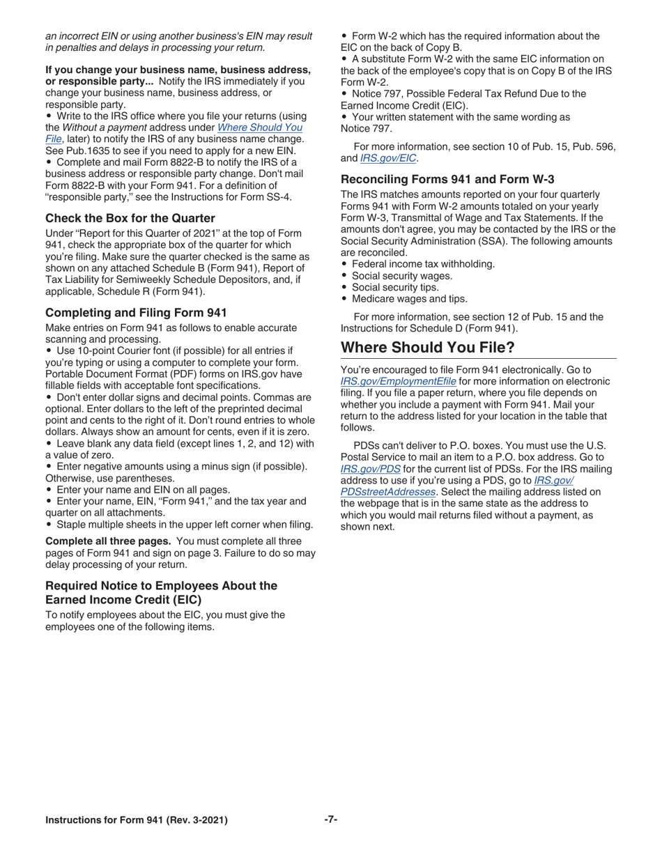 Instructions for IRS Form 941 Employers Quarterly Federal Tax Return, Page 7