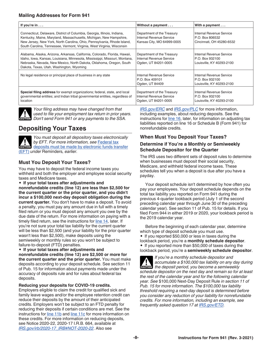 Instructions for IRS Form 941 Employers Quarterly Federal Tax Return, Page 8