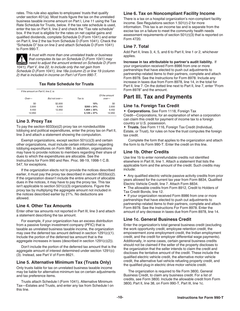 Instructions for IRS Form 990-T Exempt Organization Business Income Tax Return (And Proxy Tax Under Section 6033(E)), Page 10
