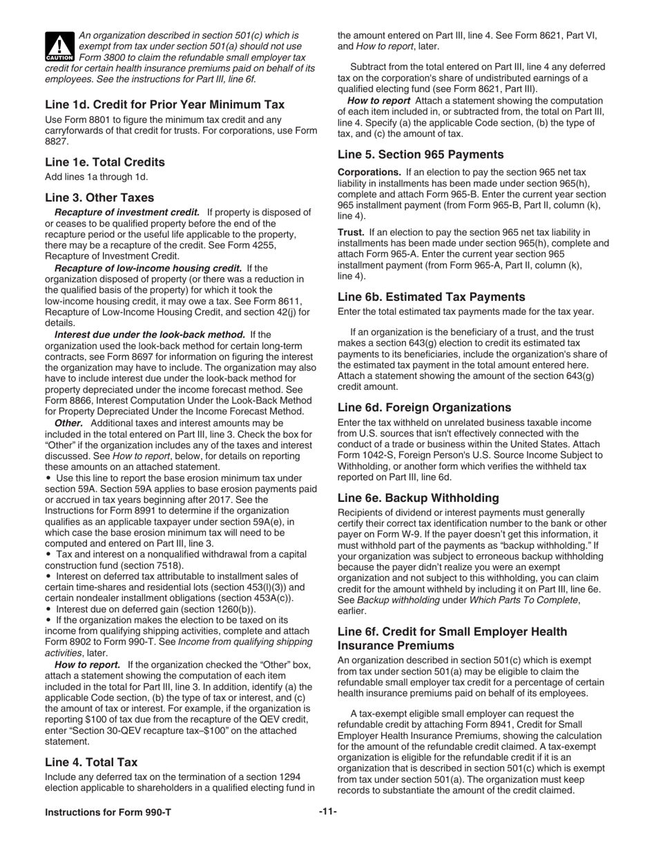 Instructions for IRS Form 990-T Exempt Organization Business Income Tax Return (And Proxy Tax Under Section 6033(E)), Page 11