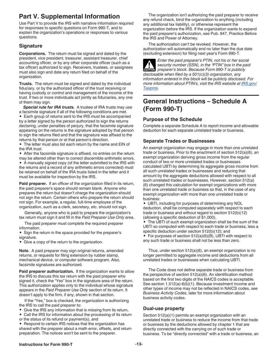 Instructions for IRS Form 990-T Exempt Organization Business Income Tax Return (And Proxy Tax Under Section 6033(E)), Page 13