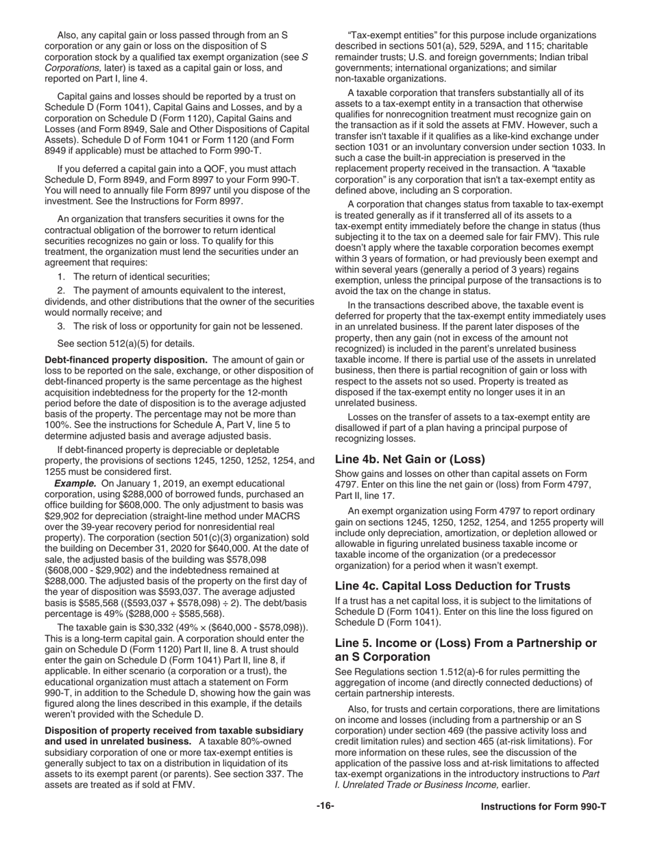 Instructions for IRS Form 990-T Exempt Organization Business Income Tax Return (And Proxy Tax Under Section 6033(E)), Page 16